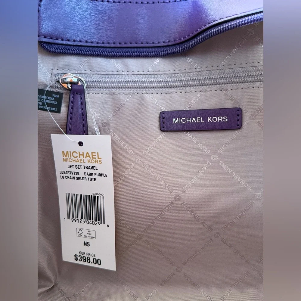 Michael Kors Jet Set Travel LG Shoulder Chain Tote Bag MK Dark Purple - Picture 11 of 14